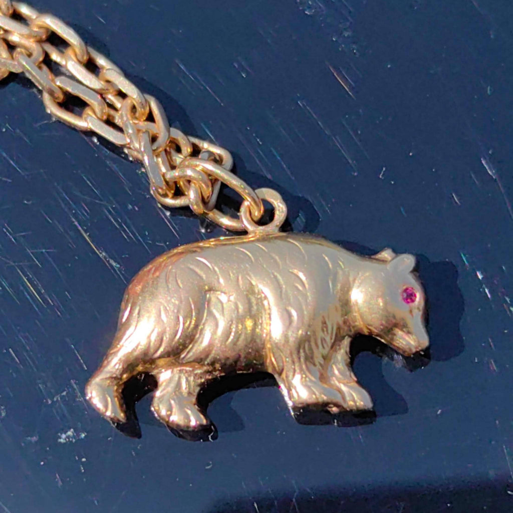 Vintage 18K Gold Bear Charm: Genuine Ruby Eyes