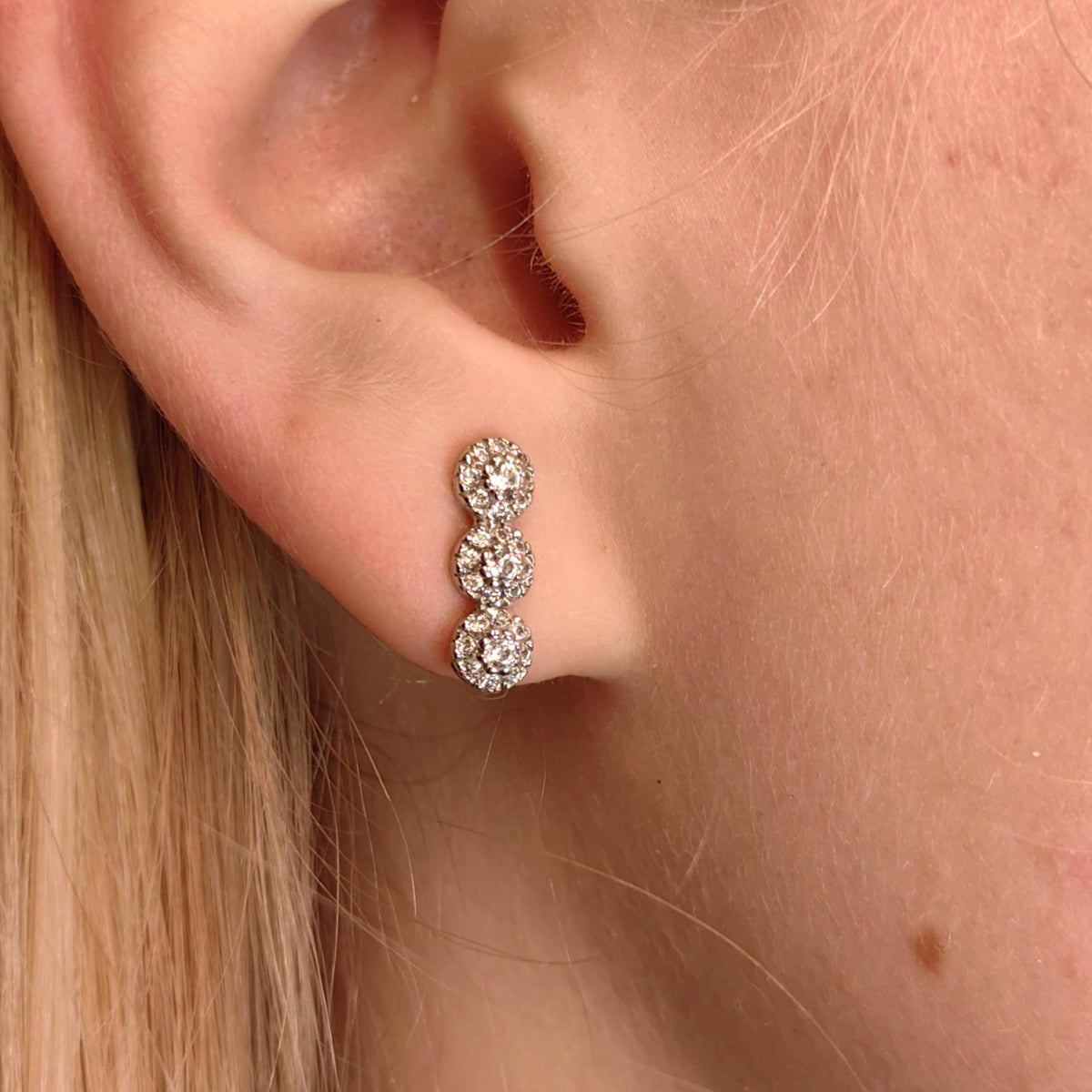 Vintage Natural Diamond 14k Solid White Gold Geometric Circle Design Elegant Sleepers Earrings Gift for Her Present