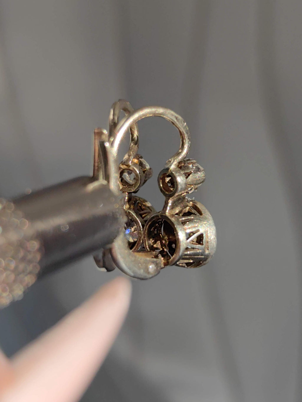 1920s Diamond Sleeper Earrings: Antique 14k White Gold Wedding Jewelry