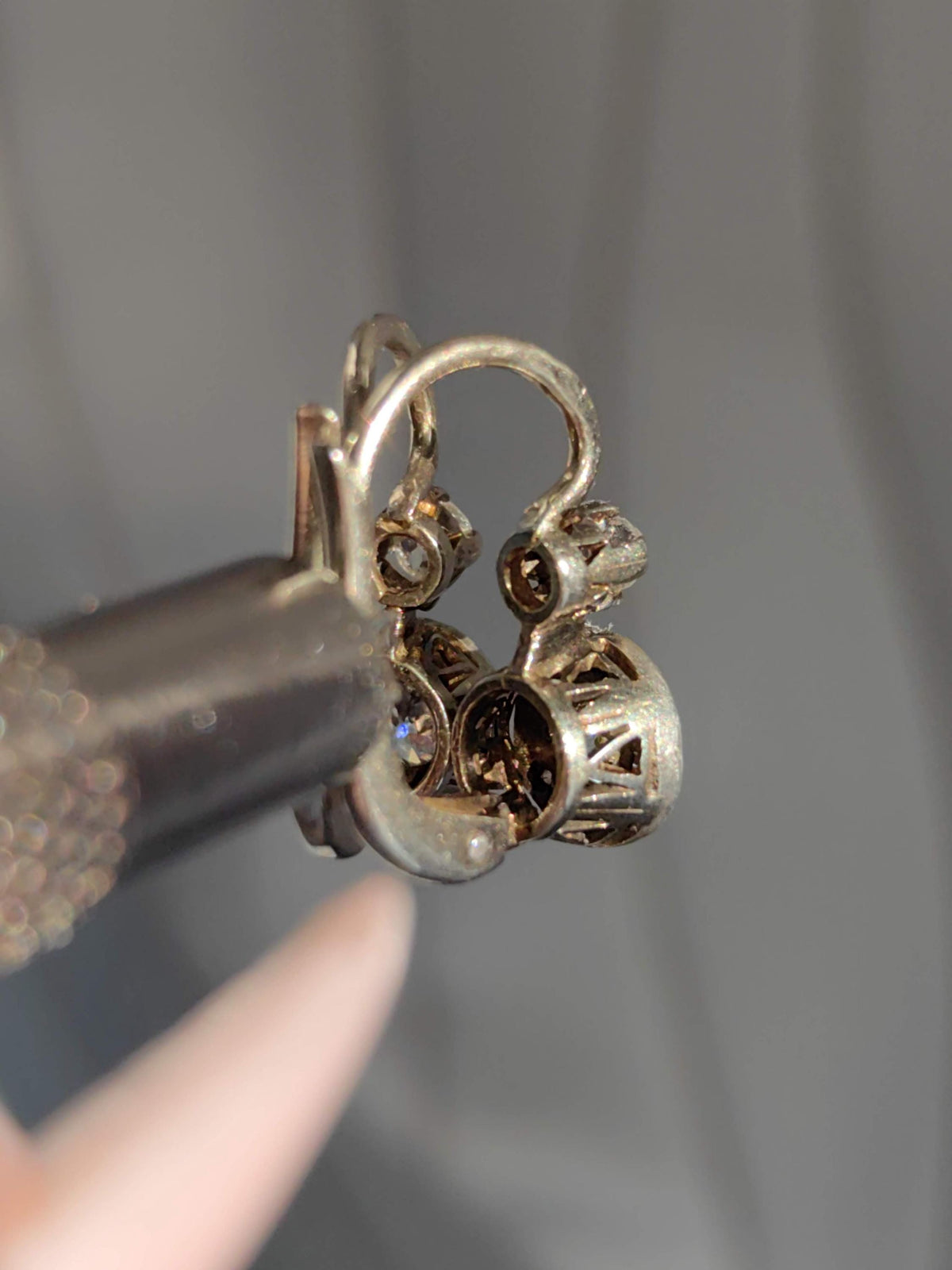 1920s Diamond Sleeper Earrings: Antique 14k White Gold Wedding Jewelry