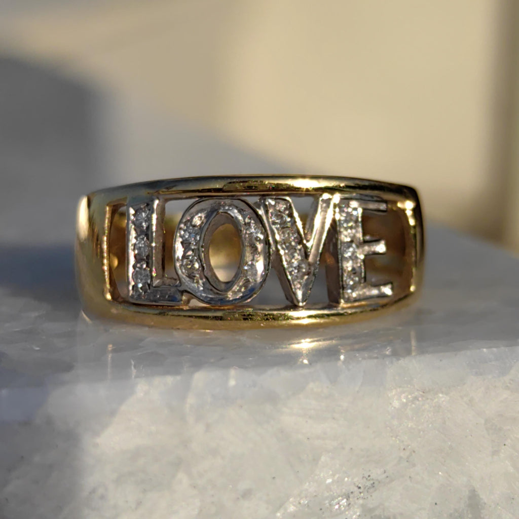 Diamond LOVE Ring: 18K Yellow Gold Y2K Statement Band