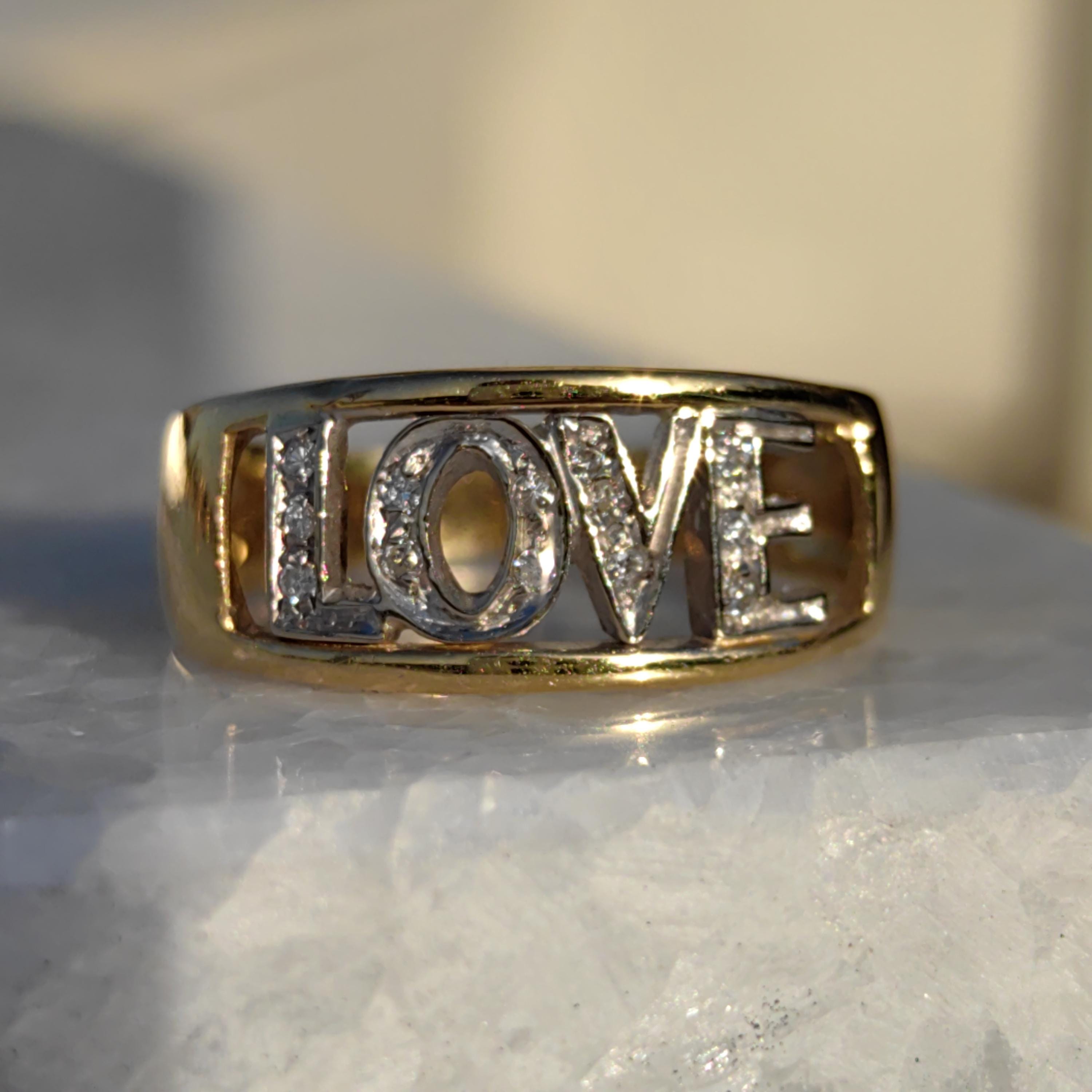 Diamond LOVE Ring: 18K Yellow Gold Y2K Statement Band