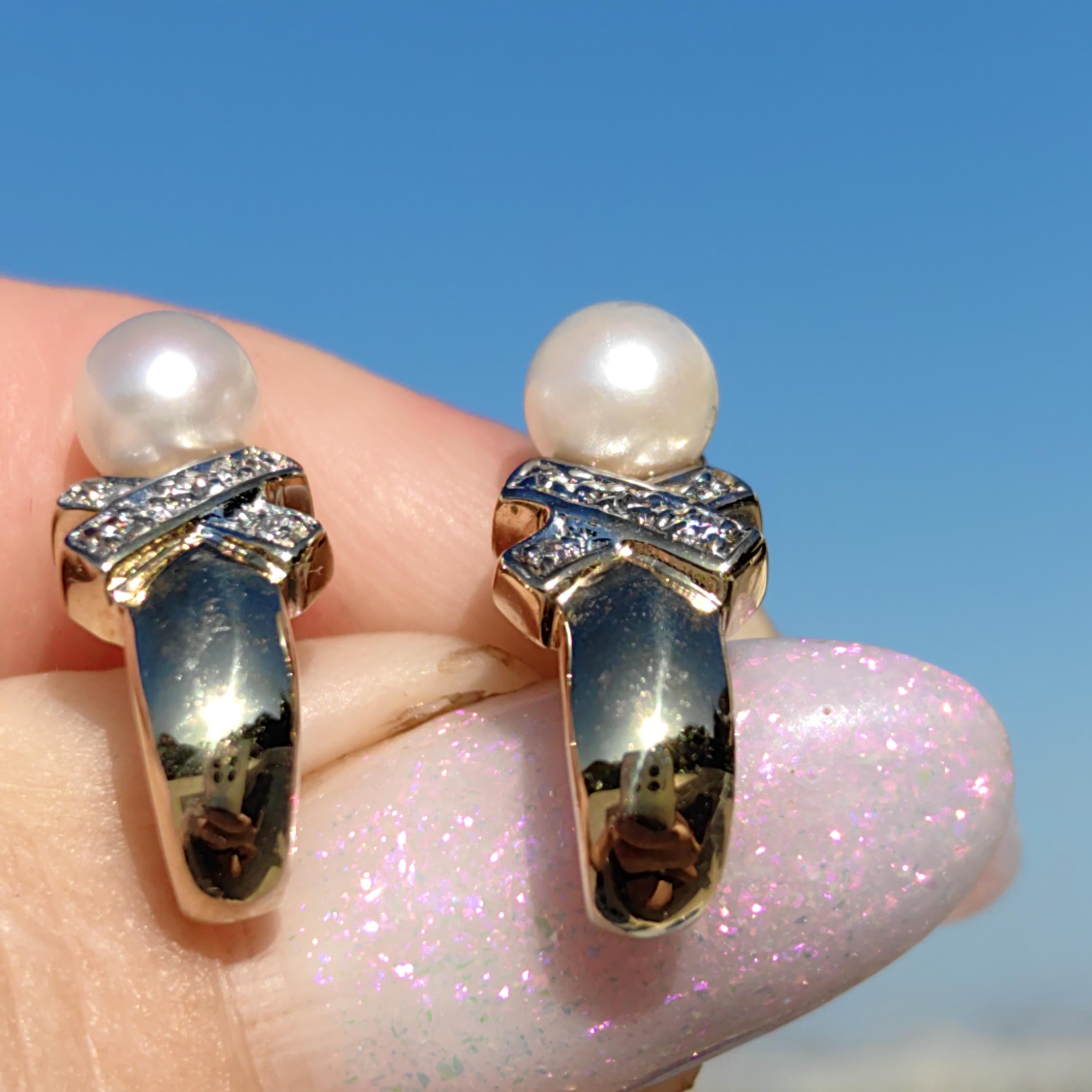 Vintage 8K Gold Pearl Cross Earrings: Elegant Antique Gift