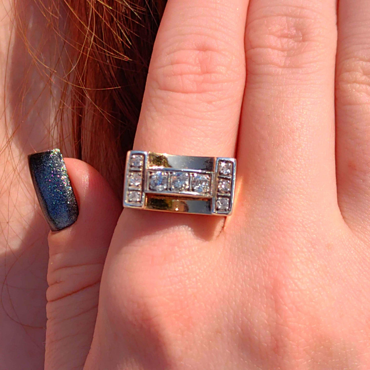 Art Deco 1920s Vintage Diamond 14k Solid Yellow Gold Unisex Chevalier Large Antique Statement Ring Gift Present