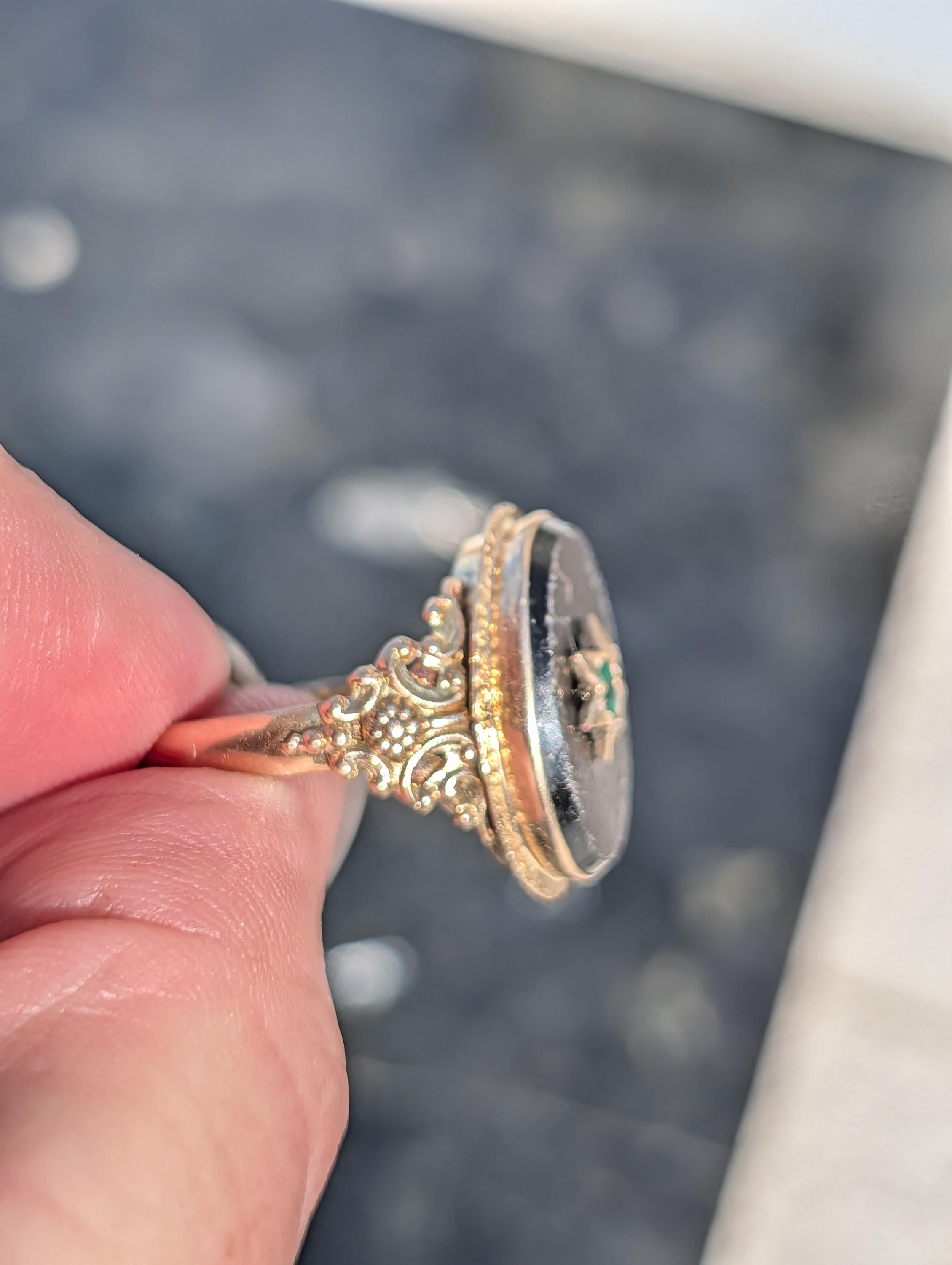 1920s Art Deco Natural Emerald Black Onyx 14k Gold Judaica Star of David Ring, Antique Geometric Statement Ring, Gift for Her