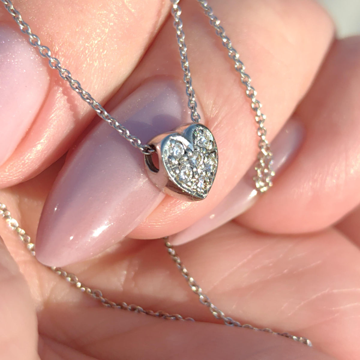 Diamond Heart Pendant Italian Necklace 18k Solid White Gold with Chain Vintage Dainty wedding Elegant Love Jewelry Valentines Gift  Her wife