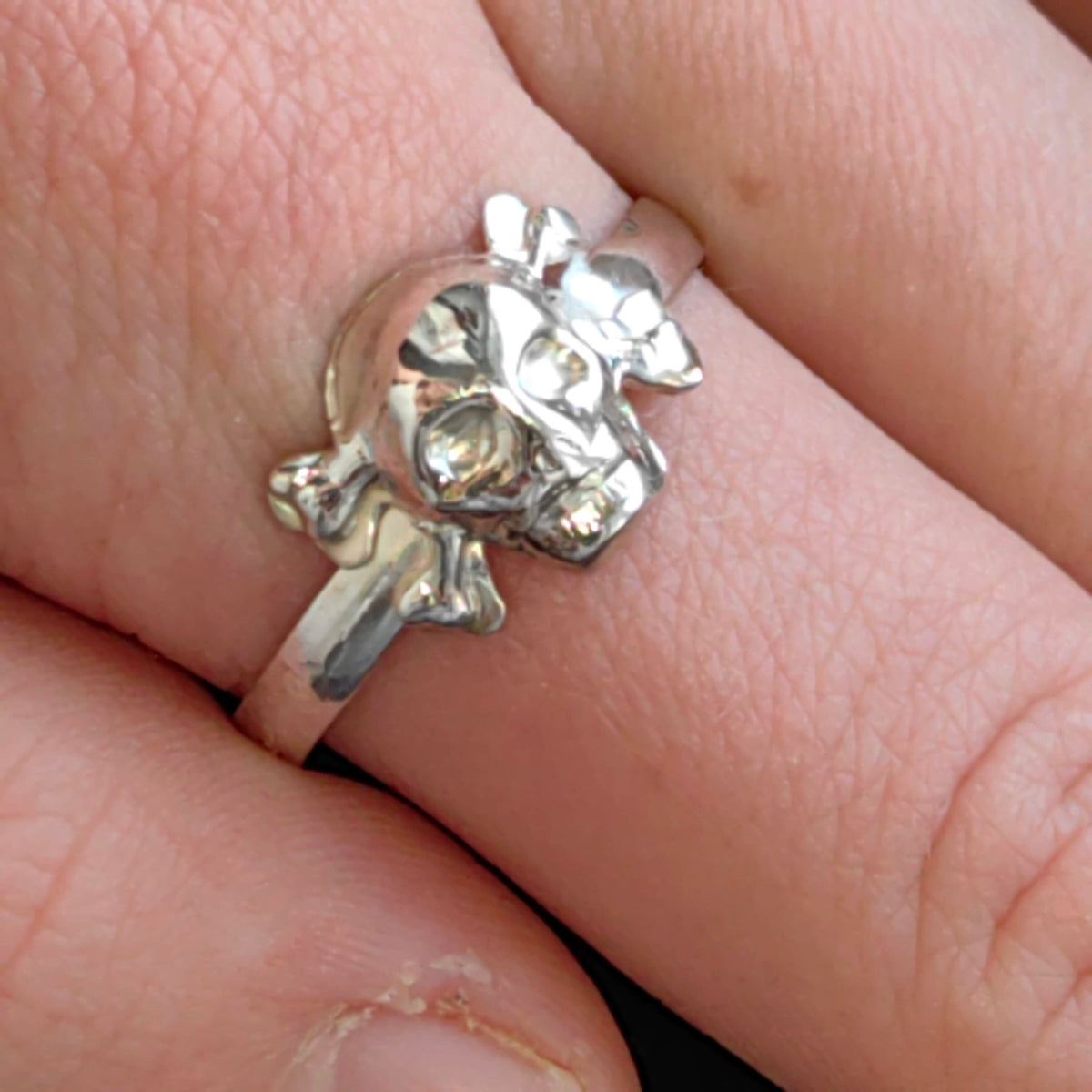 Vintage Silver Skull & Crossbones Ring Stackable Pirate Band Gift for Him Large Size Retro Antique Bones Alternative Goth Ring Present