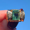 Art Deco 1930s Ring Antique  Genuine 2ct Emerald Diamond solid 18k Gold Vintage Statement Band Chevalier Unisex Estate 6,1gr 6.3/4 resize fr