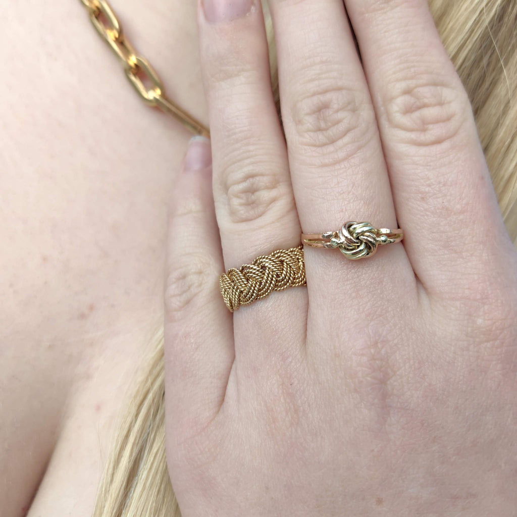 18k Yellow Gold Braided Knot Ring: Handmade Vintage Wedding Band
