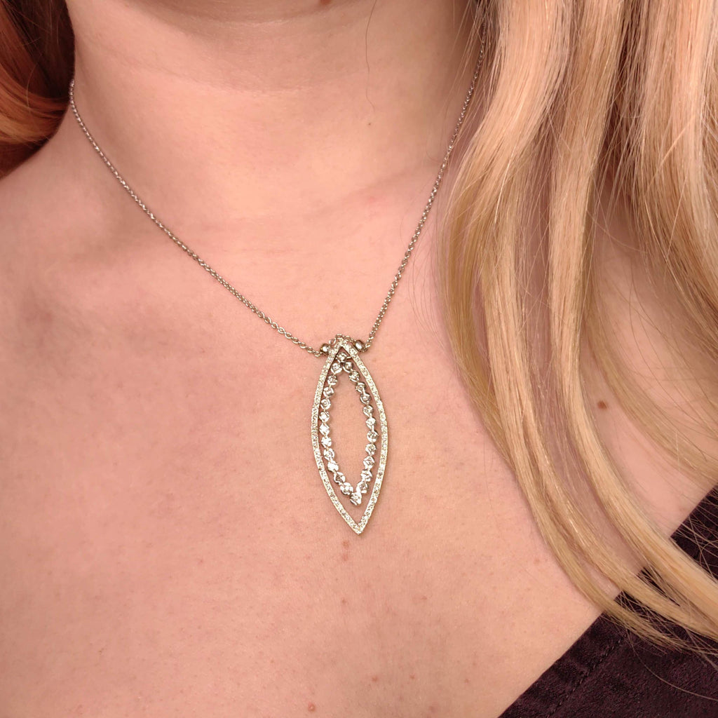 1.5ct Diamond 14K White Gold Necklace: Vintage Pavé Pendant