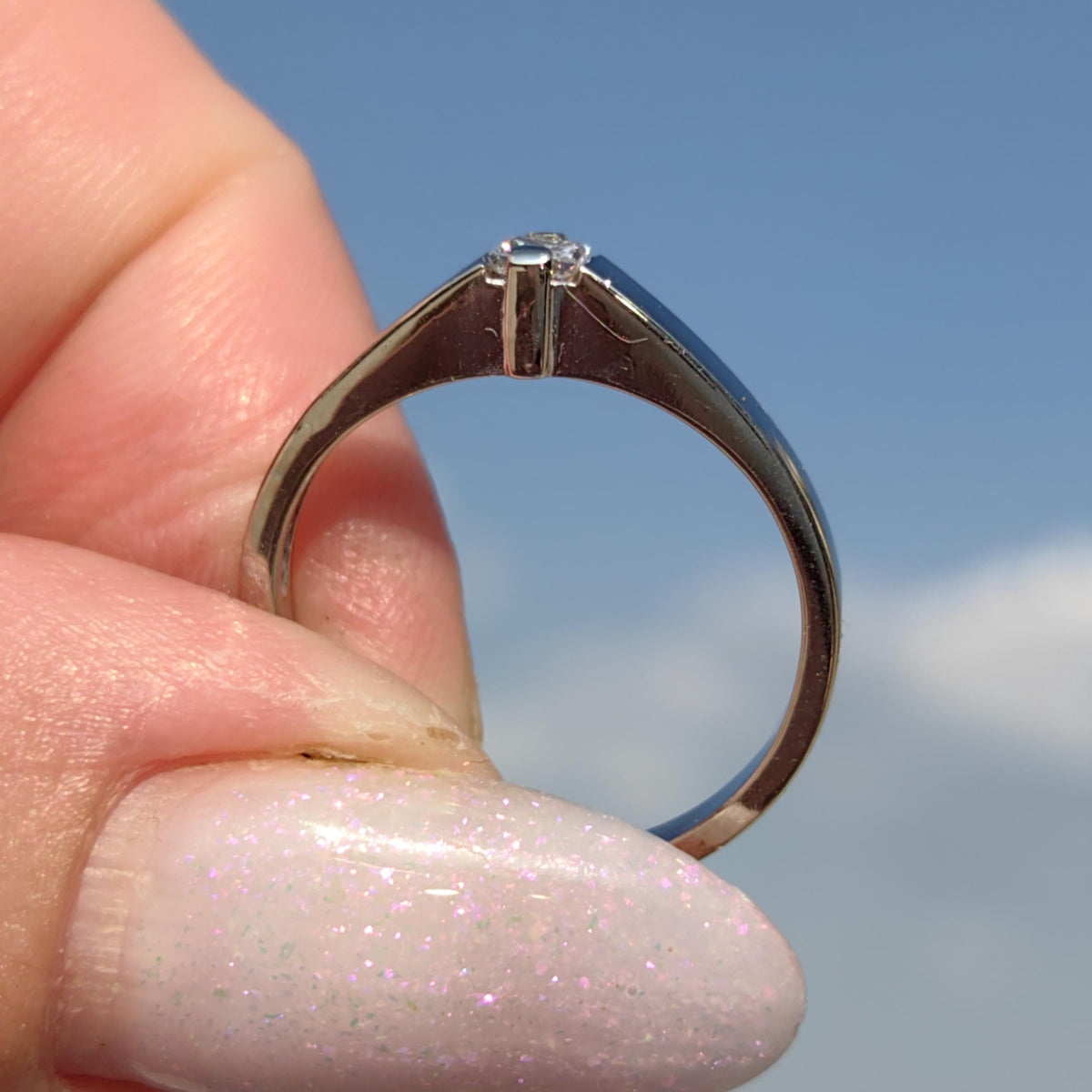 Princess Cut Diamond Solitaire Ring: 0.16ct 14k White Gold Engagement