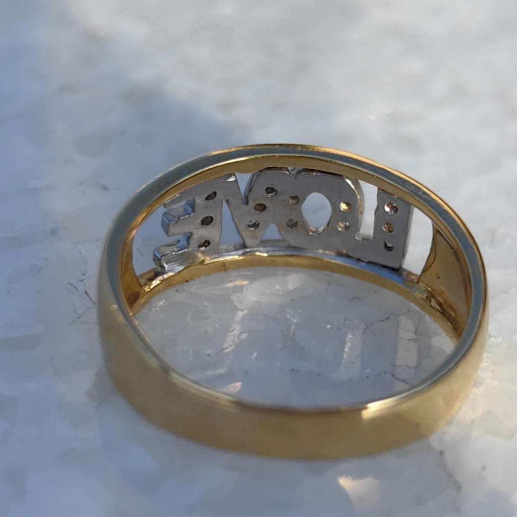 Diamond LOVE Ring: 18K Yellow Gold Y2K Statement Band