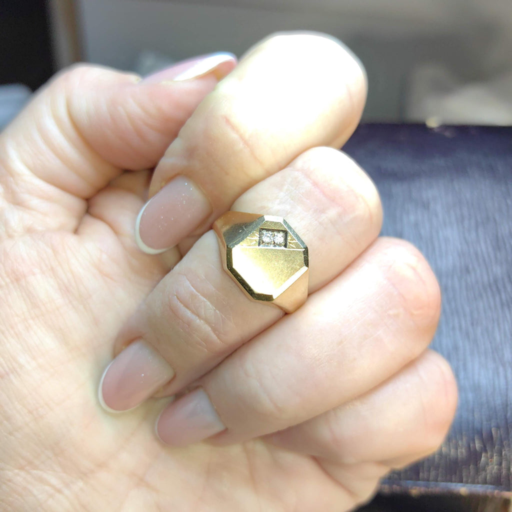 Diamond 18k Yellow Gold Ring: Minimalist Vintage Square Statement