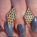 Vintage Solid 14K Yellow Gold Push Back Closure Woven Basket Weave Textured Statement Earrings Retro Elegant Gift for Her