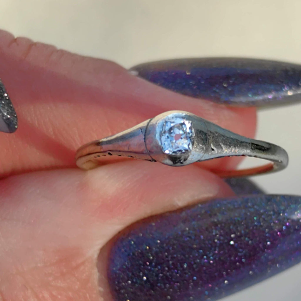 Antique Solitaire Diamond Ring 14k Gold Art Nouveau 1900s Engagement Wedding Vintage Elegant Dainty Ring Gift for Her Present Silver Setting