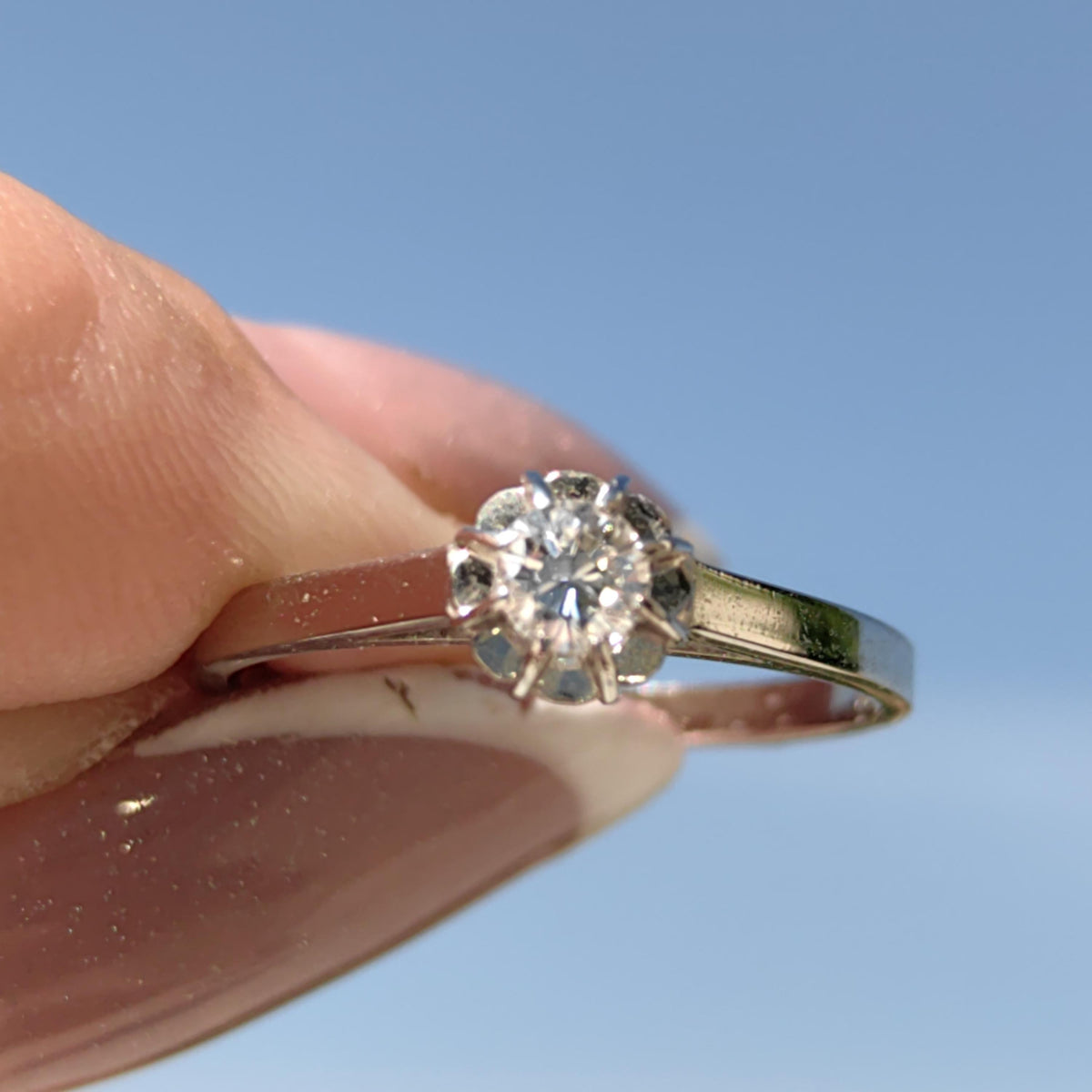 Diamond 18K Hallmarked Solid White Gold Vintage Engagement Wedding Solitaire Ring Gift for Her, Anniversary Present Promise Ring