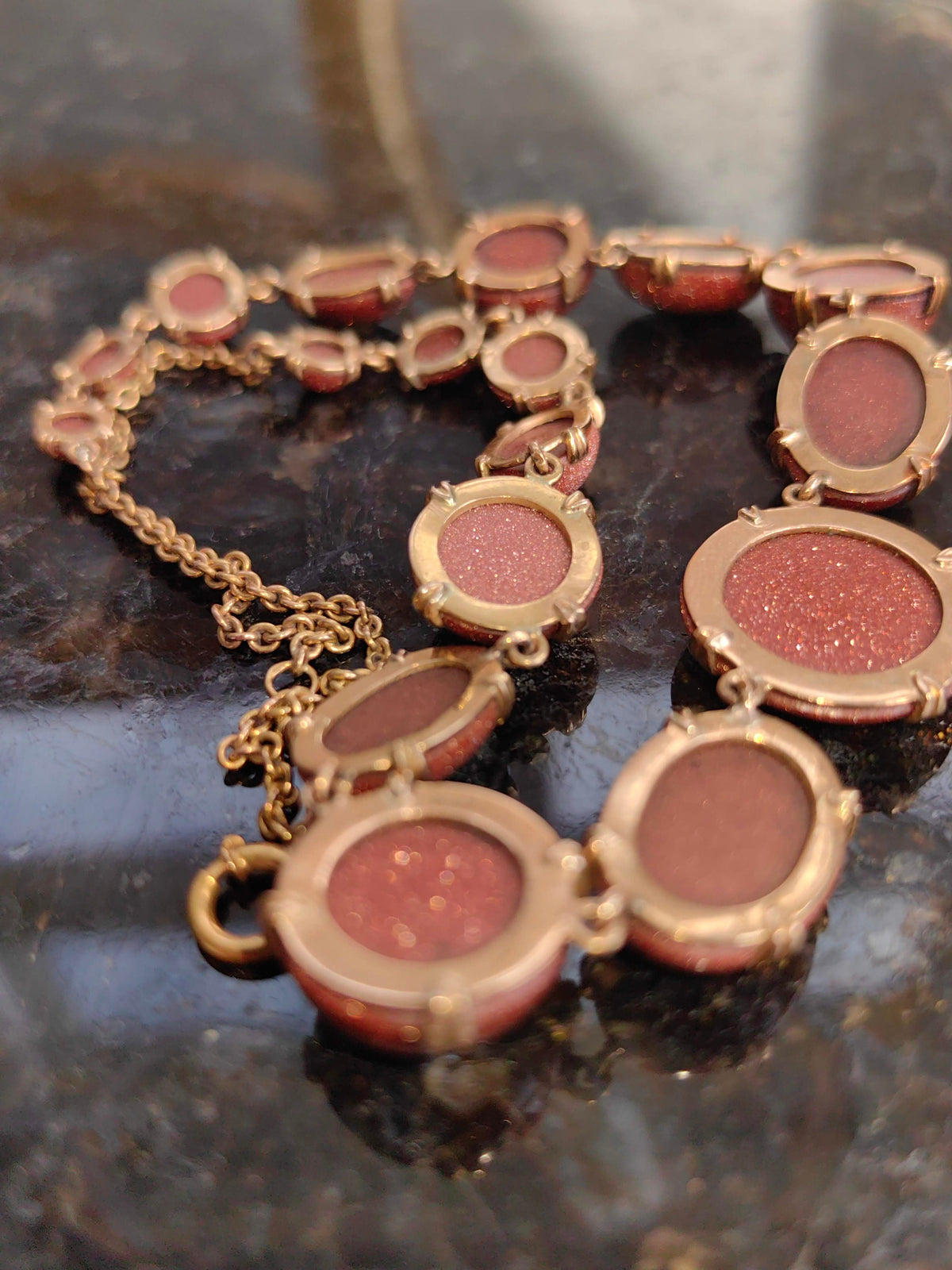 Victorian Goldstone Necklace: 19K Solid Yellow Gold, Antique 1870s