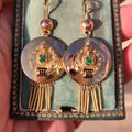 Victorian 18K Gold Emerald Dangle Earrings: Enamel Antique Jewelry
