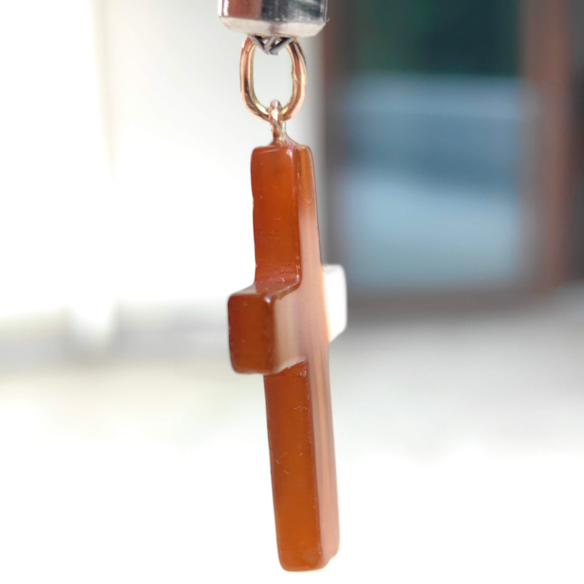 Art Deco 1920s Vintage Solid 14k Solid Yellow Gold Natural Orange Corniole Agate Christian Catholic Cross Pendant Gift Present
