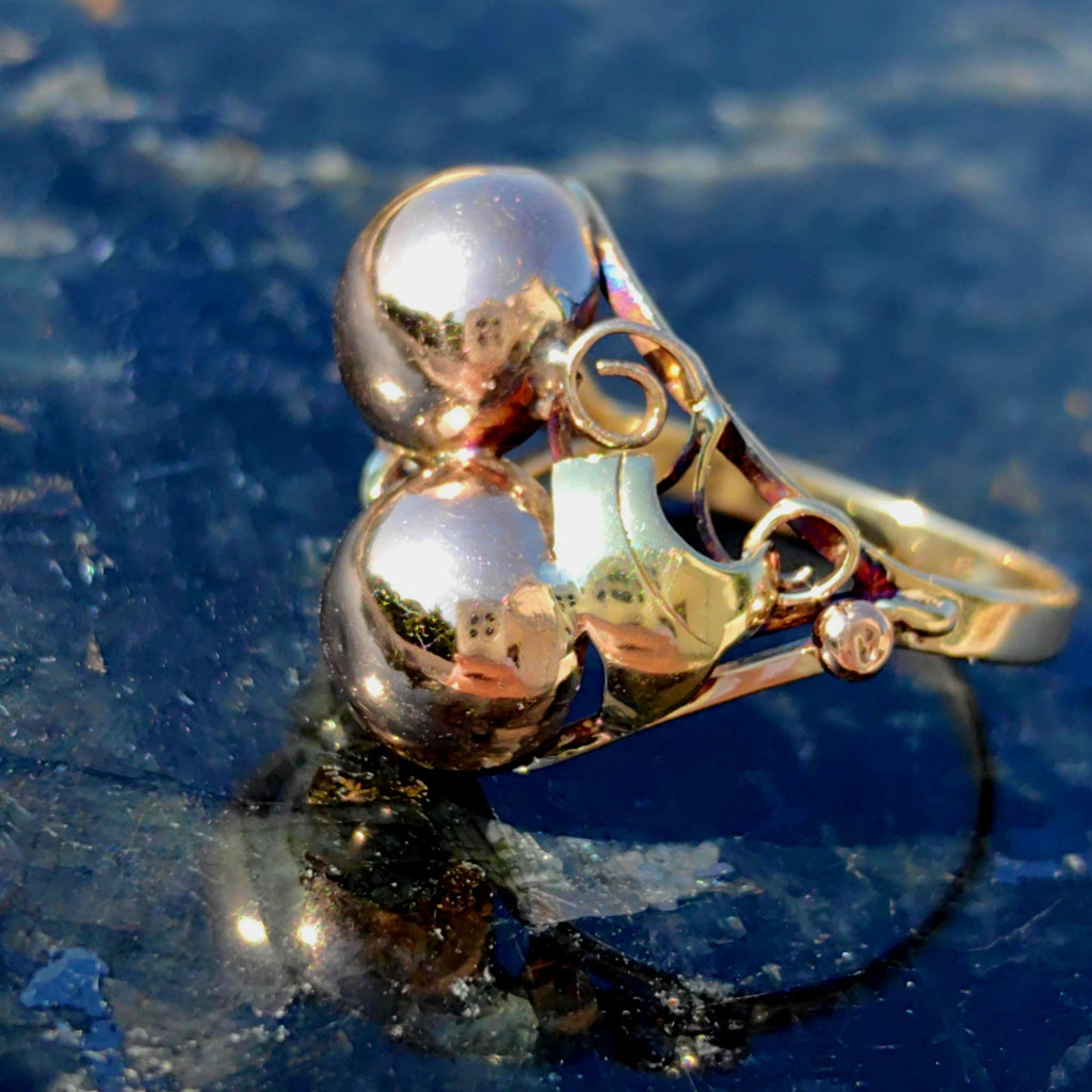 1930s Art Deco Floral Geometric Interesting Ring Handcrafted 14K Solid Yellow & Rose Gold Elegant Statement Ring