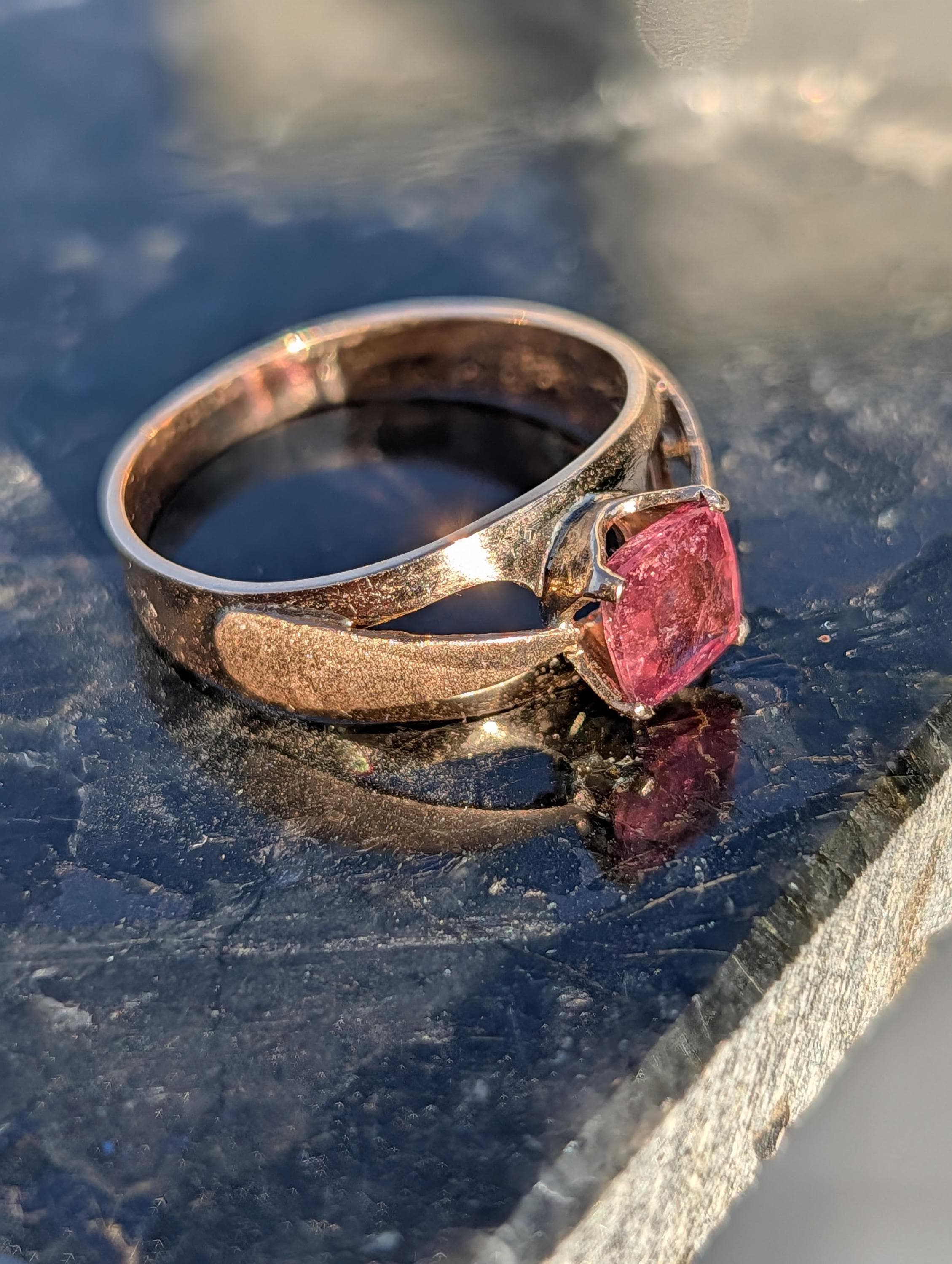 Vintage 1960s Natural Pink Tourmaline Ring 14k Solid Yellow Rose Gold Mid Century Statement Ring Size 9 US Free Resize Gift