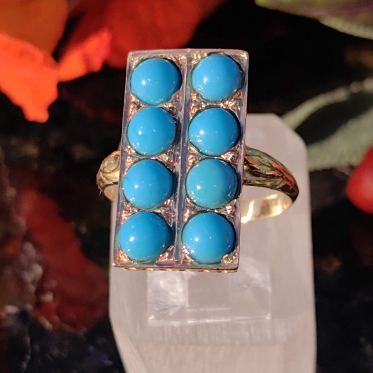 Victorian 1890s Natural Persian Blue Turquoise 18K Solid Hallmarked Yellow Gold Ring Hand-Chiseled Elegant Statement Ring Gift for Her