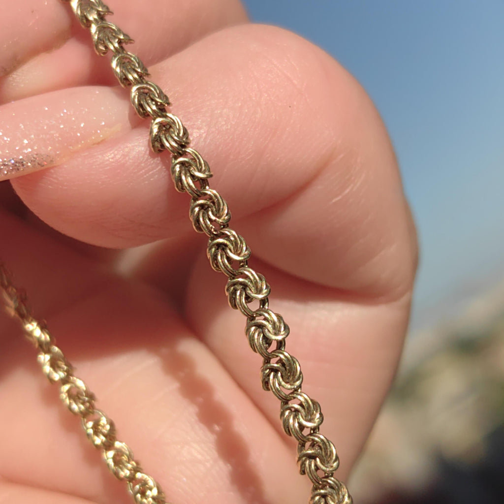 Hallmarked 14k Solid Yellow Rose Champagne Gold Rope Chain Mid century Bracelet Antique Elegant Unisex Jewellery Gift Present