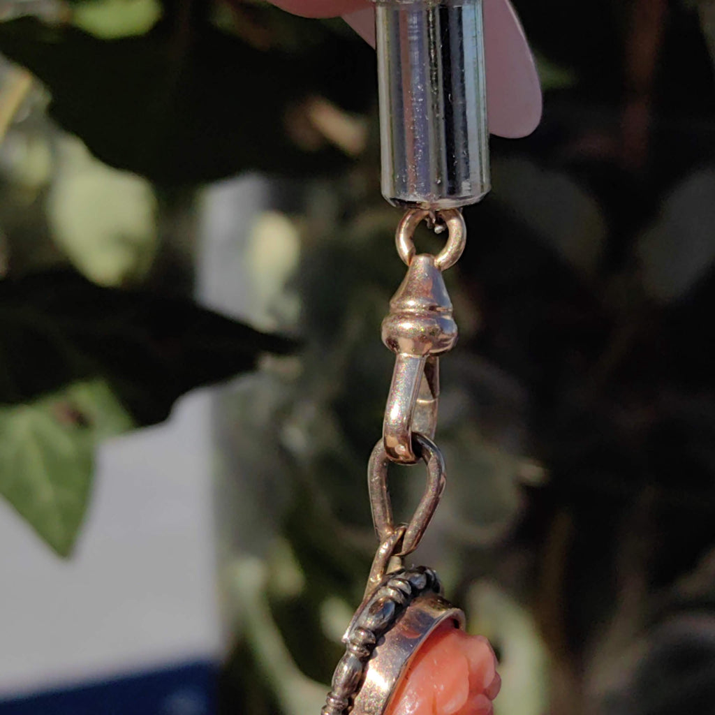 Victorian Coral Cameo Pendant: Hand Carved Gemma, 14k Gold