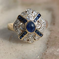 Vintage Art Deco 14k Gold Sapphire Diamond Ring - Size 6.5