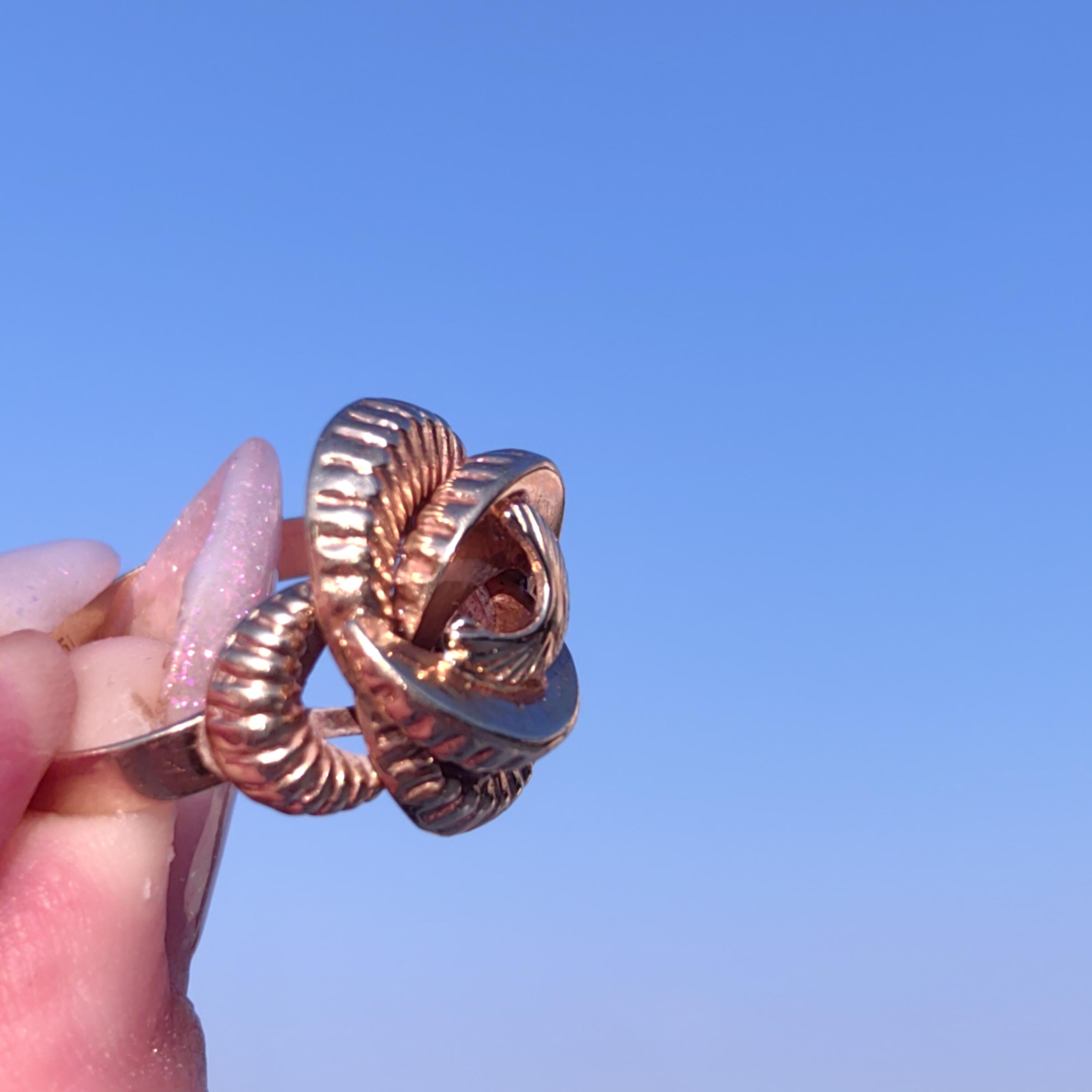 Art Deco 14K Rose & Yellow Gold Ring: Handcrafted Floral Geometric Band
