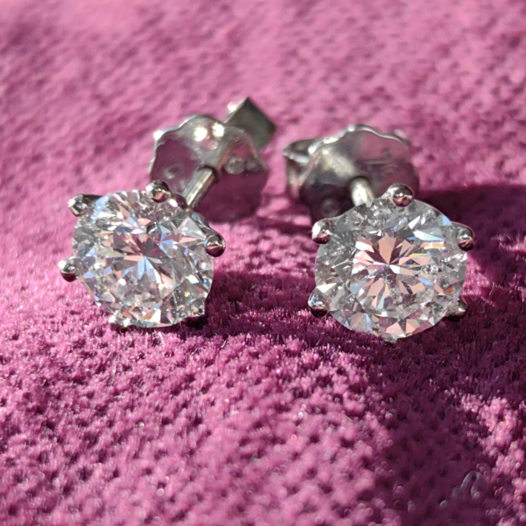 2.04CT Lab Diamond 18k White Gold Stud Earrings: Elegant Solitaire