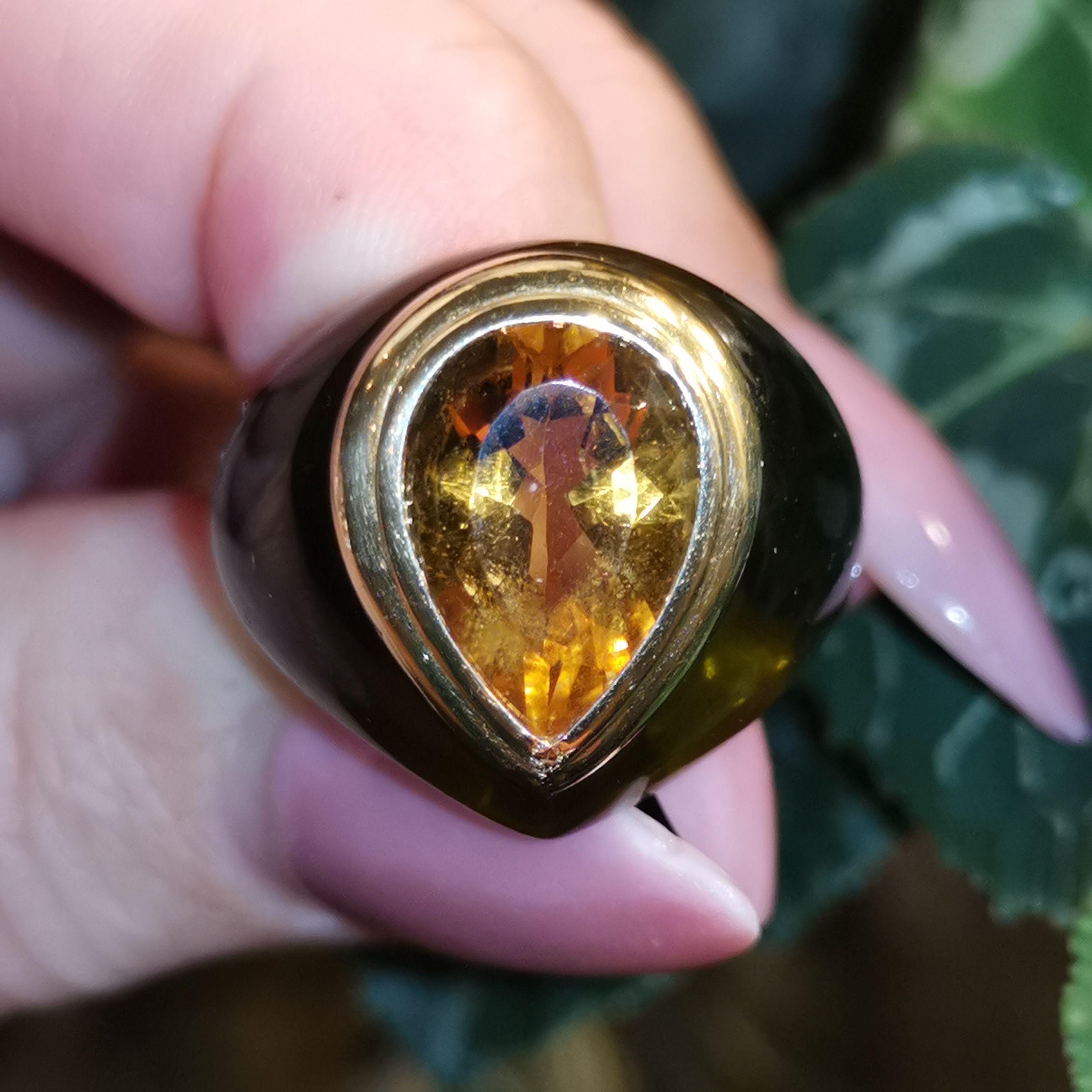 Golden Pear Citrine Ring 18k Yellow Gold Resin Band Statement Cocktail Ring