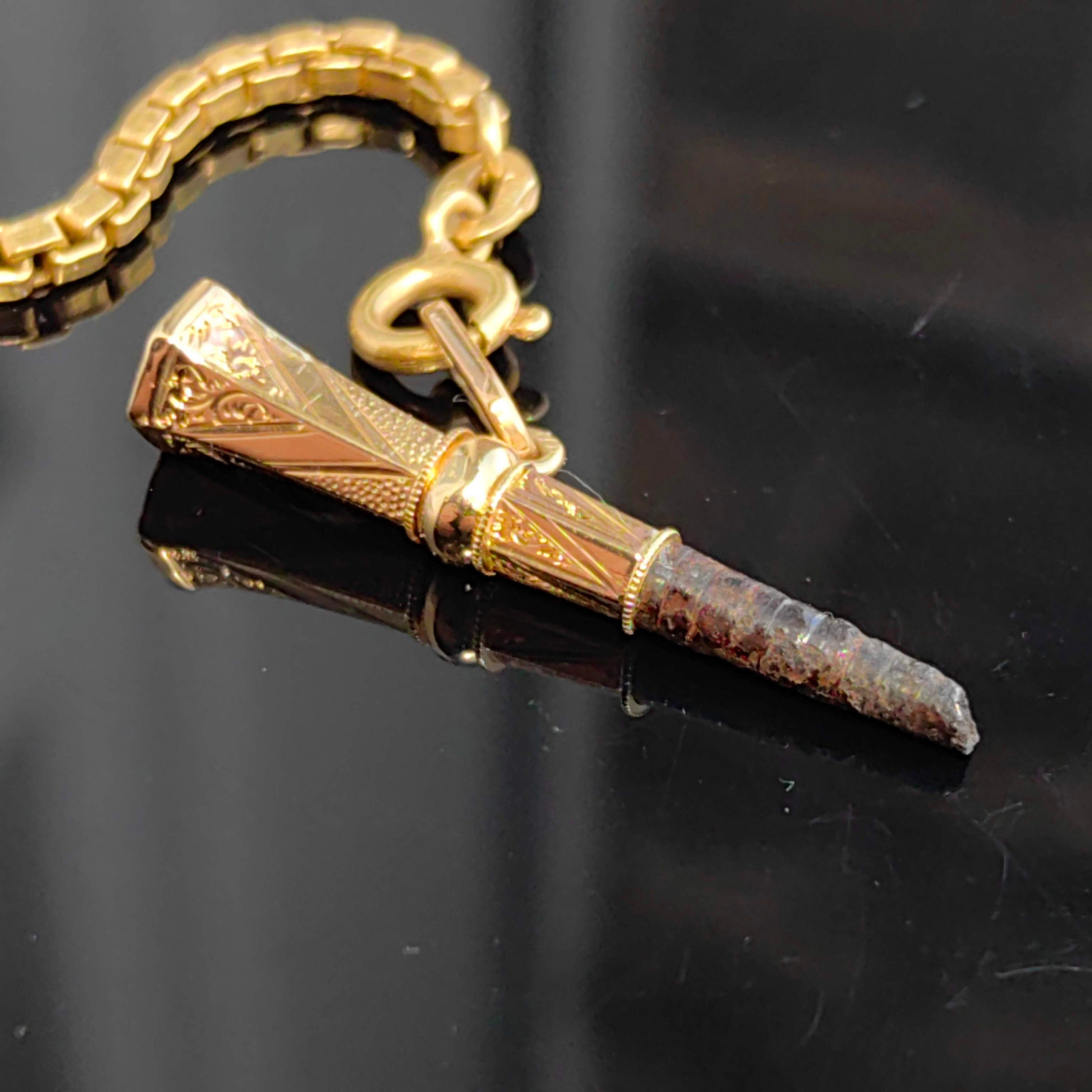 Antique 18k Gold Pocket Watch Key Pendant: Hand-Carved Fob Charm
