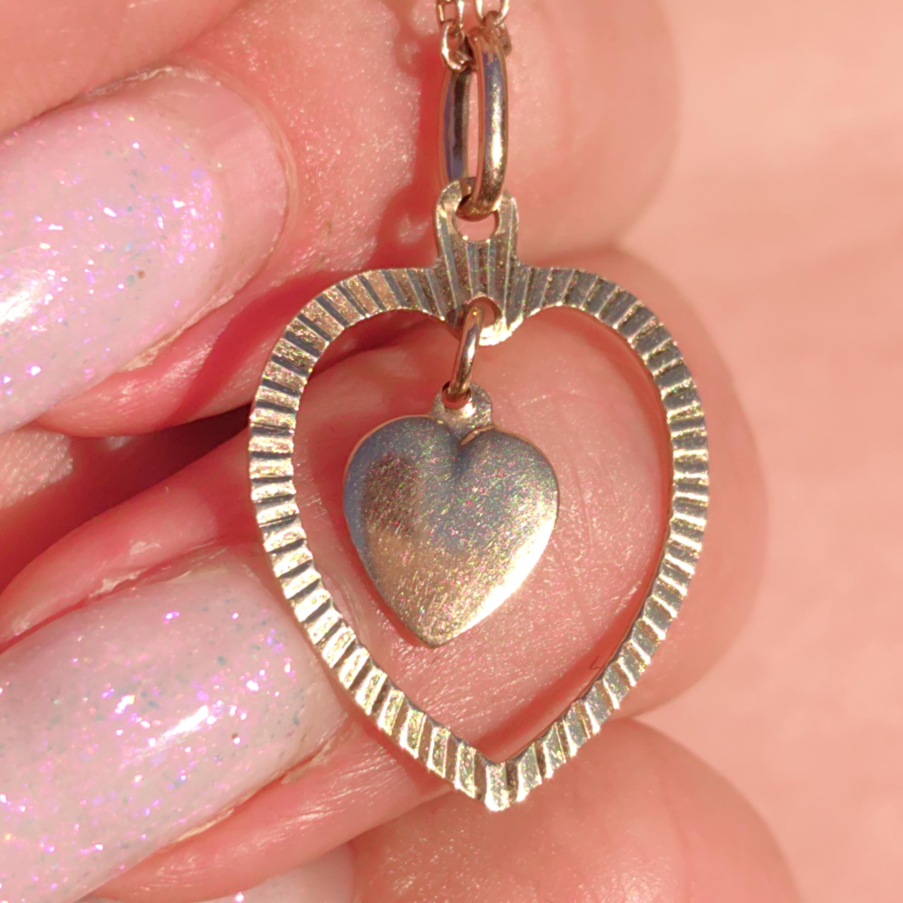 14k Yellow Gold Interlocking Hearts Pendant: Vintage Romantic Gift