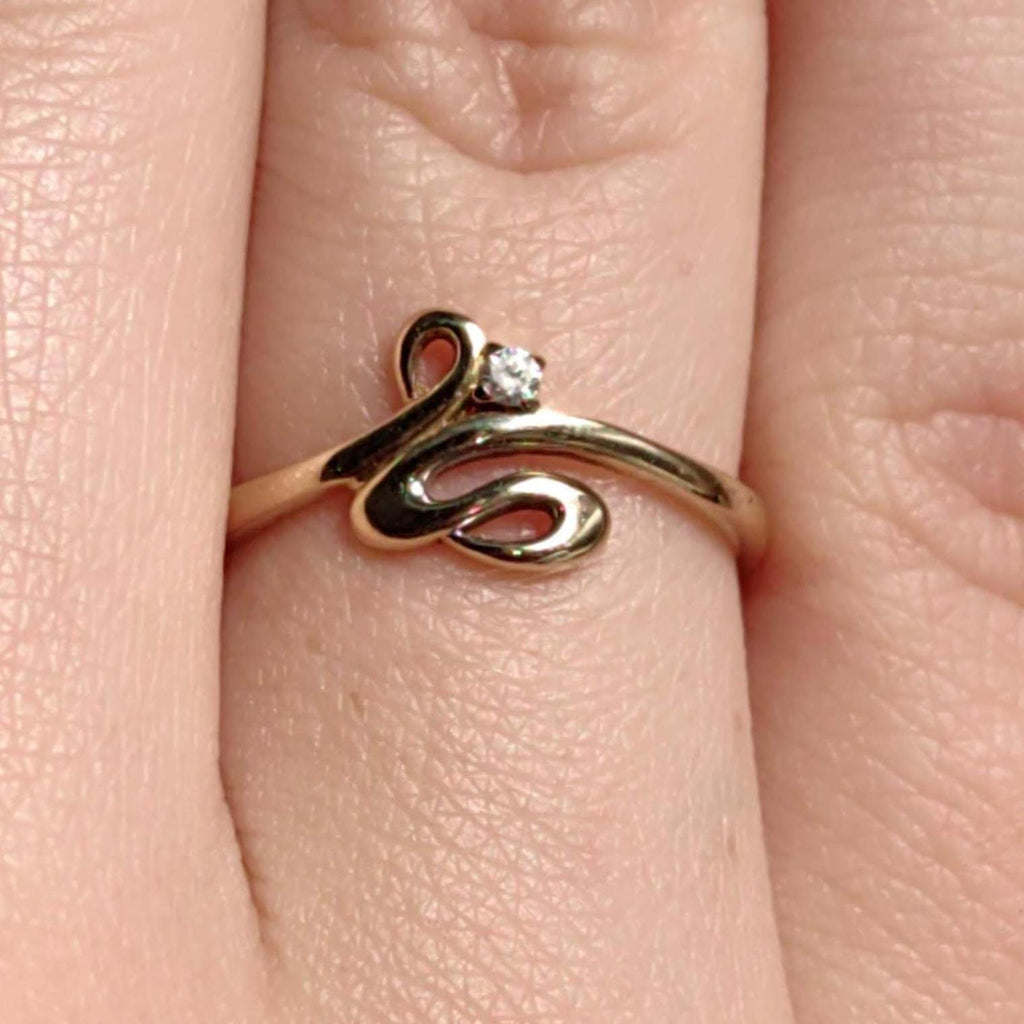 14k Solid Yellow Gold Elegant Snake Ring Dainty White Stone Cubic Zirconia Vintage Band Gift for her Promise Ring Engagement Ring Present