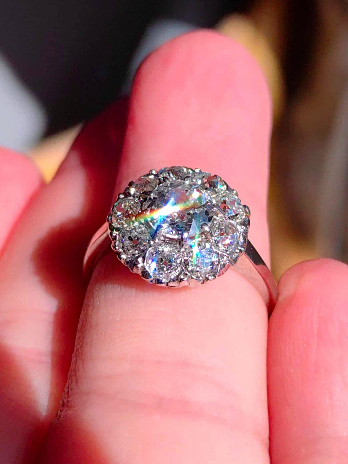 Antique 1.90ct Diamond Cluster Ring: 14K White Gold Art Deco Engagement
