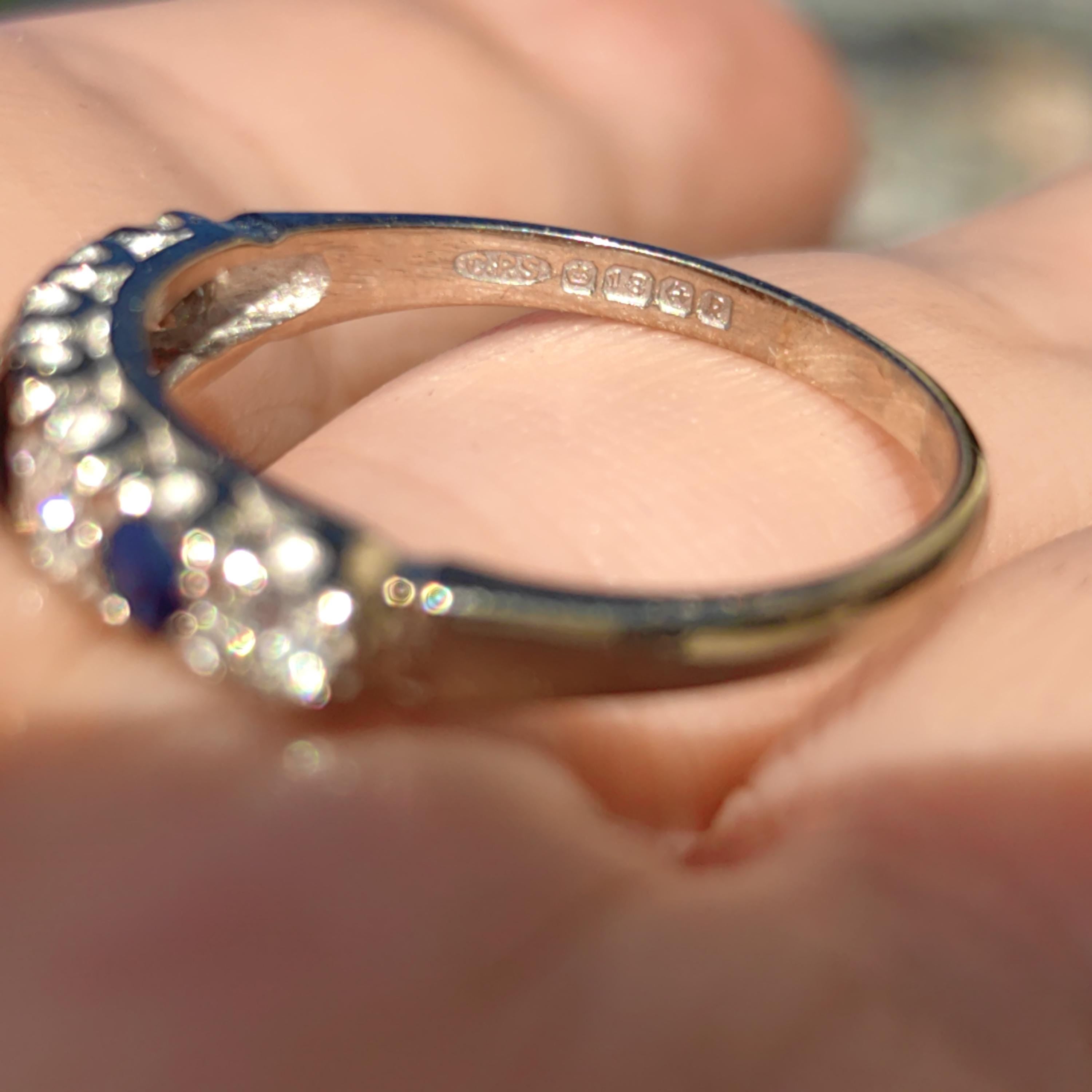 Vintage Sapphire Diamond Band: 18k White Gold Engagement Ring, 1940s