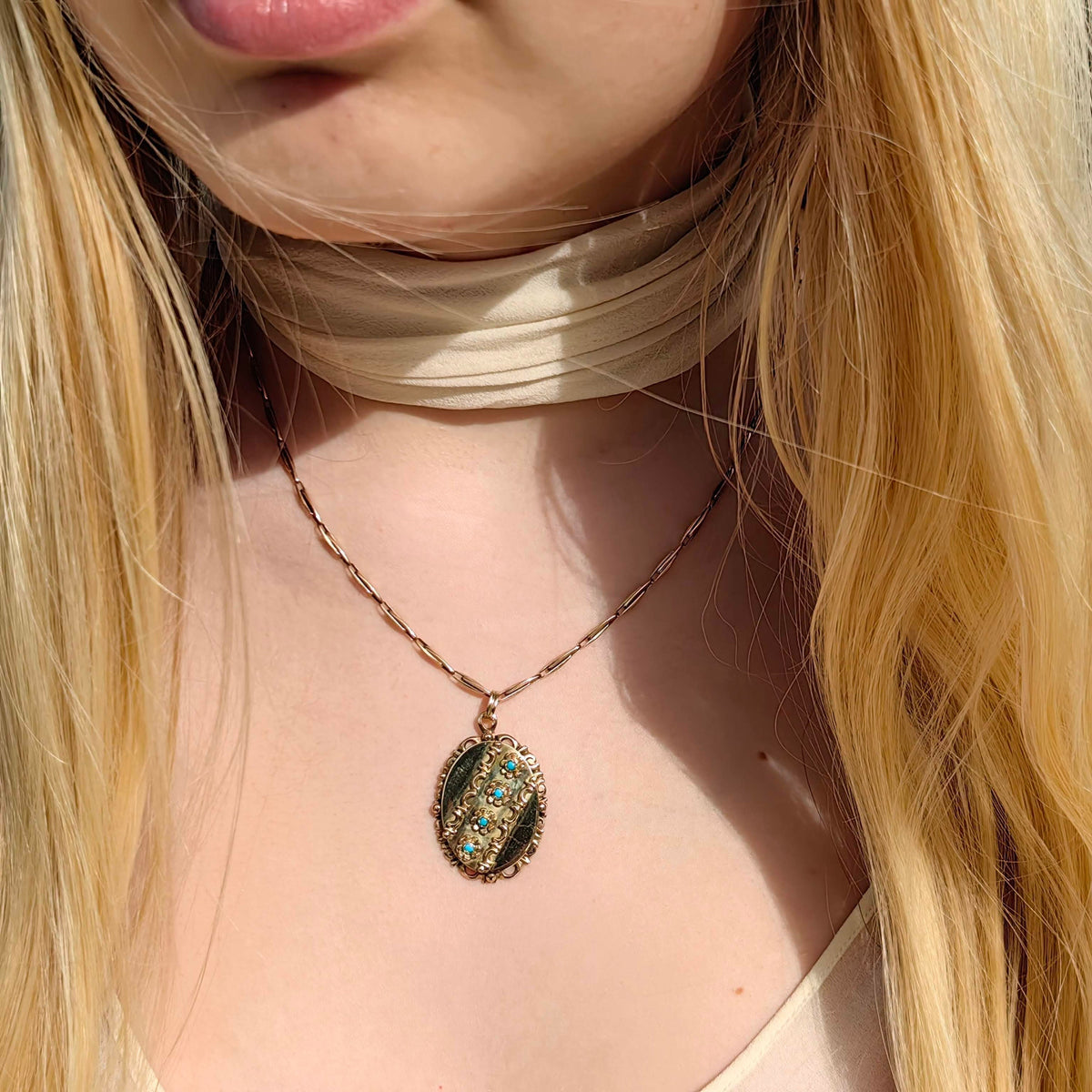 Victorian Antique Vintage Turquoise Solid Hallmarked 14k Gold Pendant 8.2gr