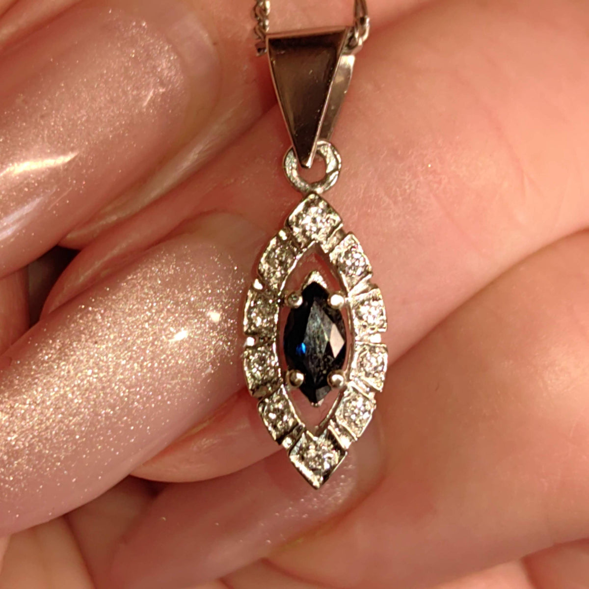 Vintage 14k Solid Yellow Gold Blue Sapphire Cluster Natural Diamond Necklace Pendant Bracelet Charm Gift for Her Retro Antique Pendant