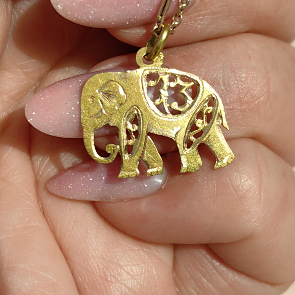 RESERVED FOR M.!!! 1900s Antique 18K Gold Elephant Pendant: Hand-Chiseled Filigree Charm