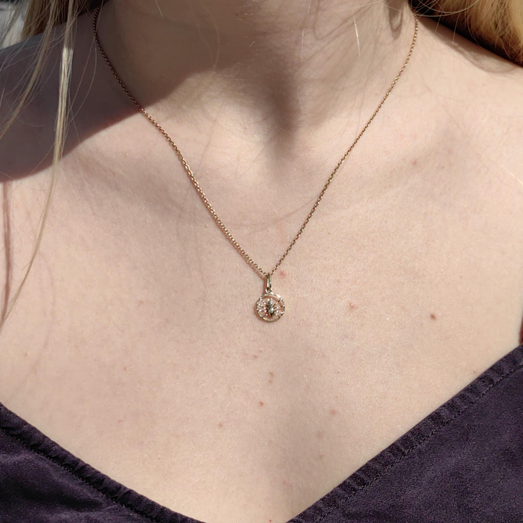 14K Solid Yellow rose Champagne Gold Art Nouveau 1900s Spider Necklace Pendant Antique Vintage Insect Bracelet Charm Gift for Her
