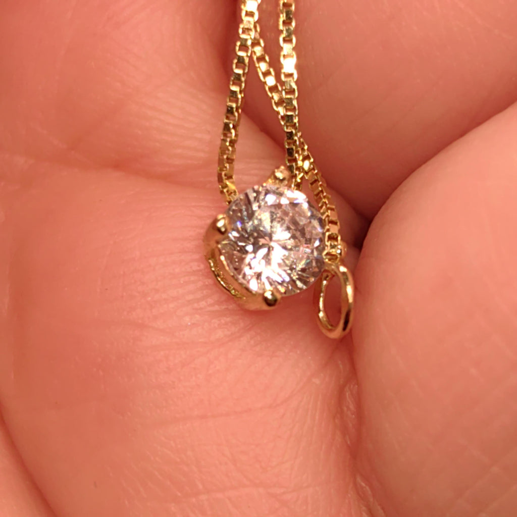 Diamond Solid 14k Solid Gold Vintage solitaire pendant Gift for Her Elegant Dainty Classic Necklace