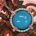 1930s Art Deco Natural Blue Turquoise Pendant 18k Solid Yellow Gold Rose Diamond Statement Pendant Charm Gift for Her Present