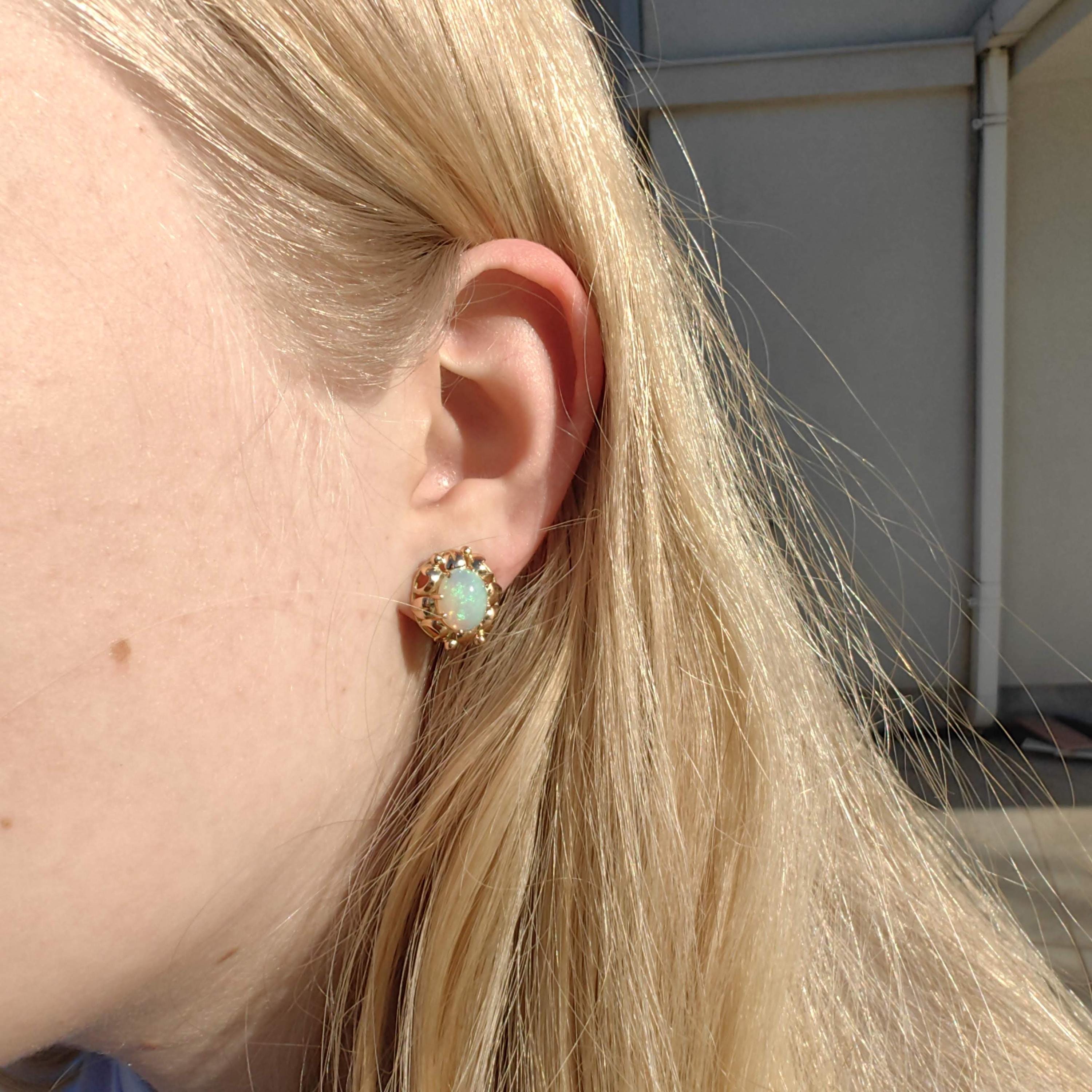 Antique Opal 18k Gold Earrings: Handmade Floral Art Nouveau Jewelry