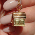 14k Solid Yellow Gold Miniature House Pendant Vintage Handmade Luck Home Charm Housewarming Gift Present
