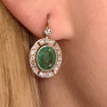 Mid Century 1950s Genuine High Quality Green Emeralds and Diamond Earrings  14k Solid White Gold Sleepers Dangle Earrings gift for her
