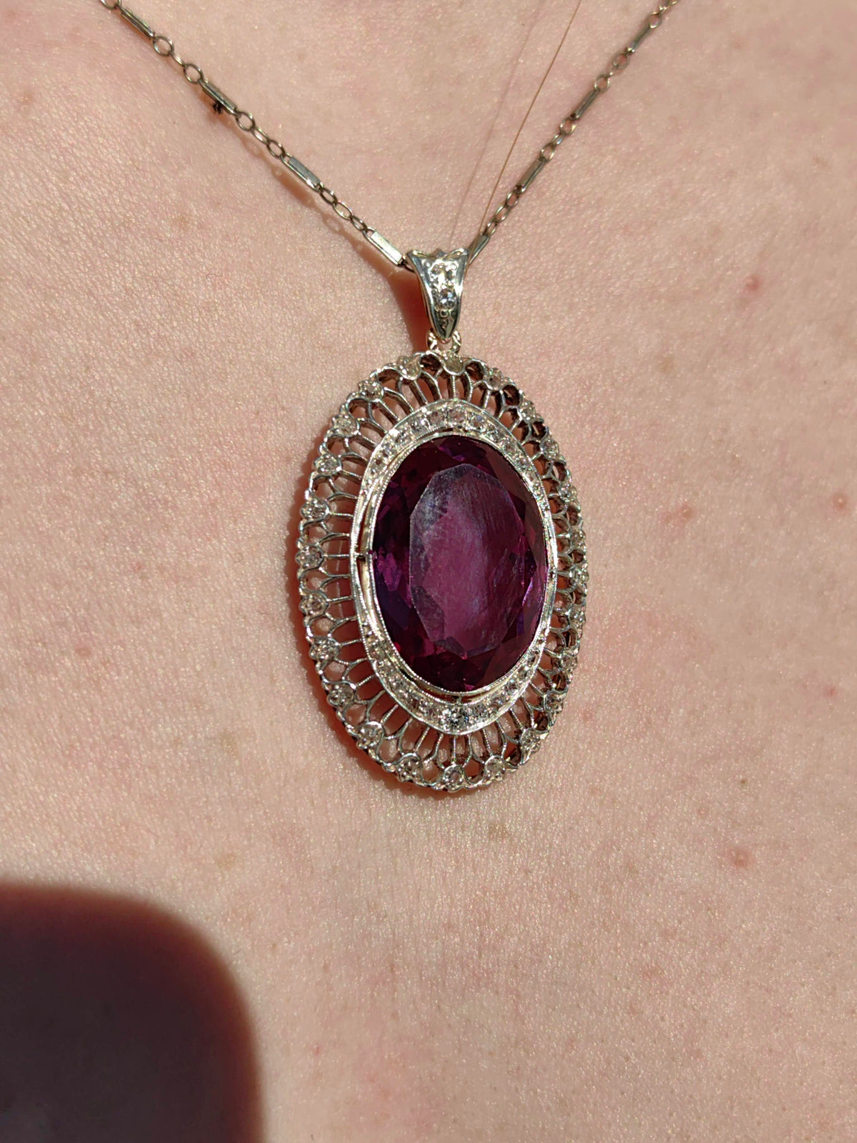 Art Deco Edwardian Antique Vintage Amethyst and Diamond Gold Statement Pendant