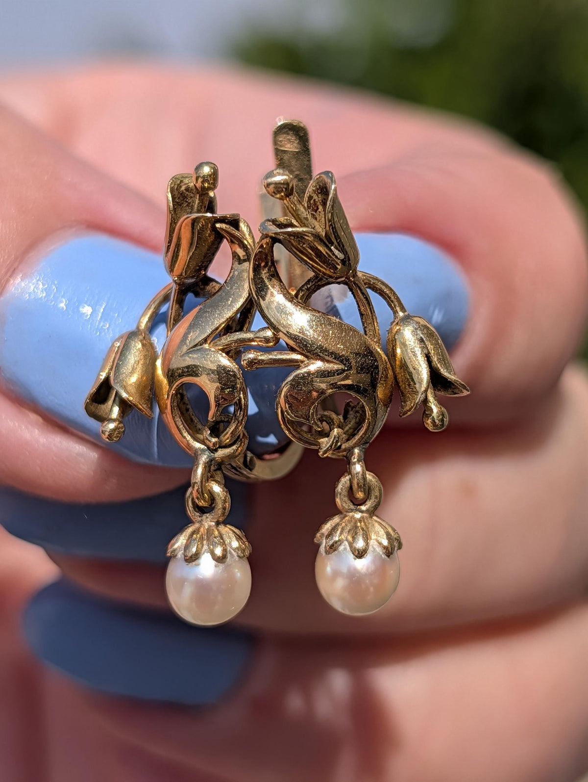 Art Deco 1920s Pearl Yellow Gold Earrings, 18k Gold Dangle Floral Earrings, Antique Vintage Floral Dangle Earrings, Gift for Her