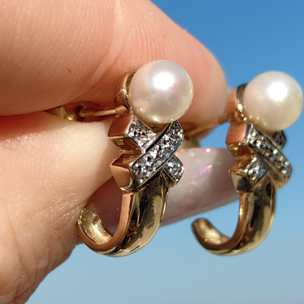 Vintage 8K Gold Pearl Cross Earrings: Elegant Antique Gift