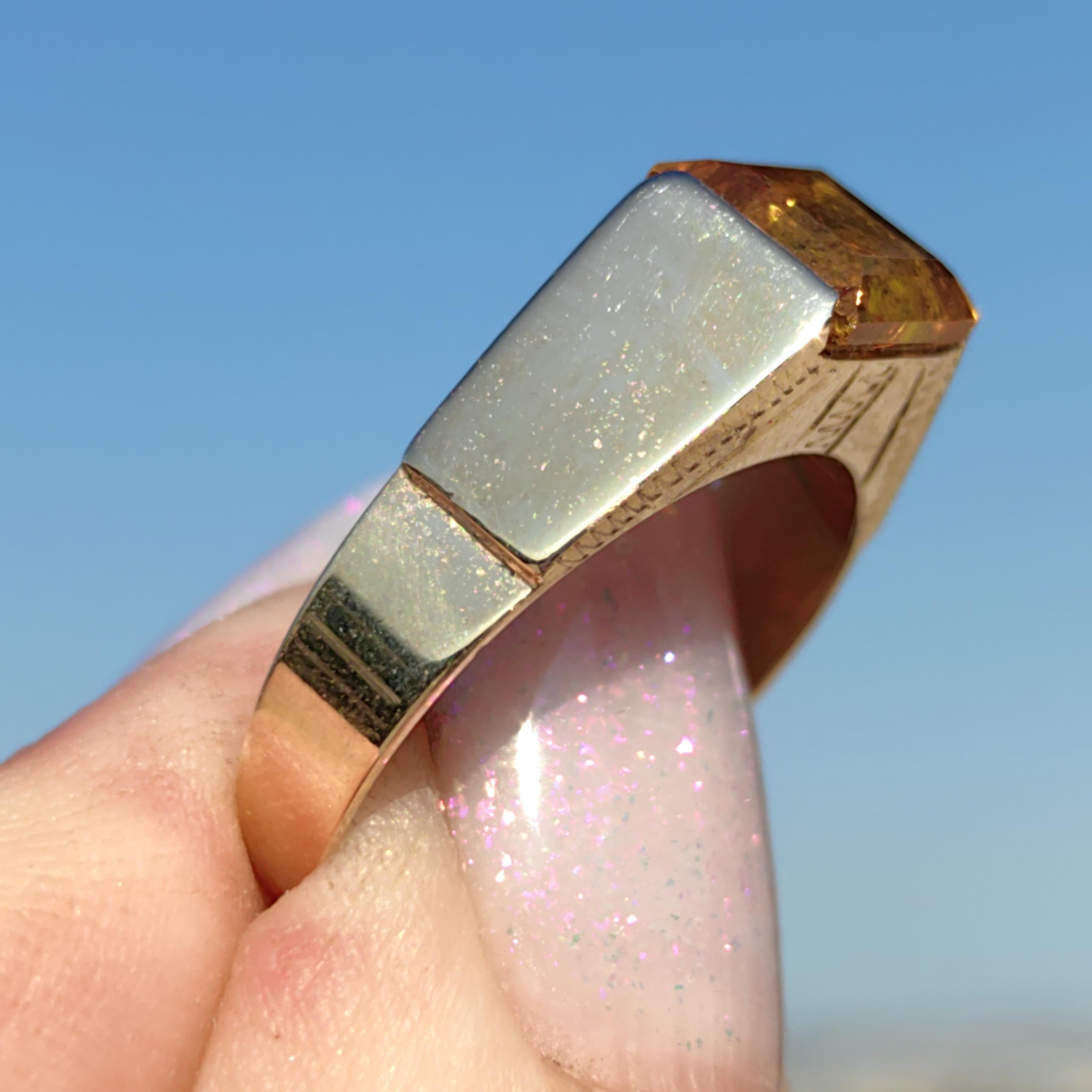 Art Deco Citrine Statement Ring: 14k Yellow & Rose Gold, 1940s Vintage